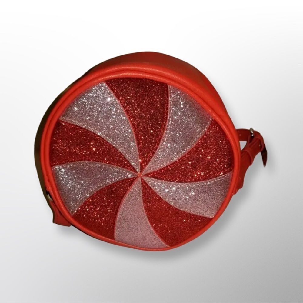 Mad Love Crossbody Holiday Bag NWT Red Candy Cane Glitter Peppermint - Picture 3 of 9